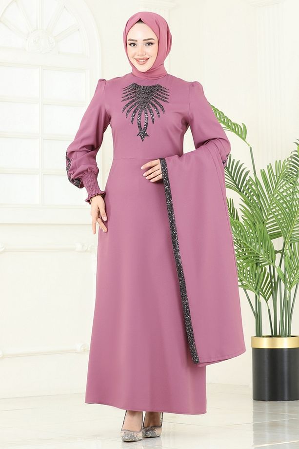 Yelekli Abiye Elbise Takım ASM2758 Gül Kurusu - 5
