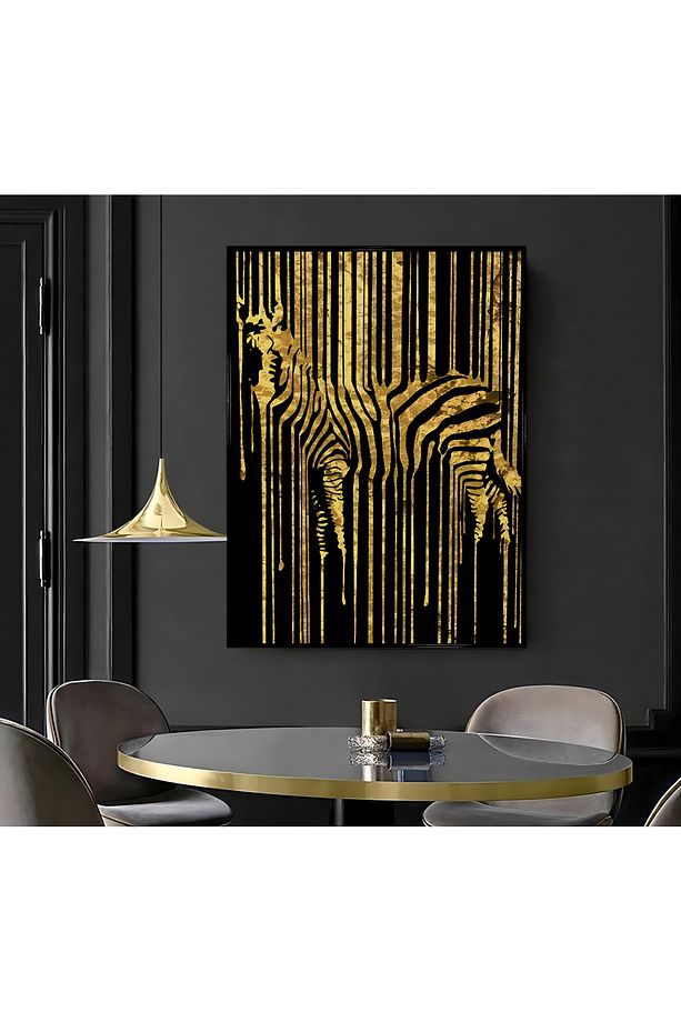 HARİKABİREV|SİYAH-GOLD ZEBRA ( CKD-028 ) |ÇERÇEVELİ KANVAS TABLO CKDİKEY - 1