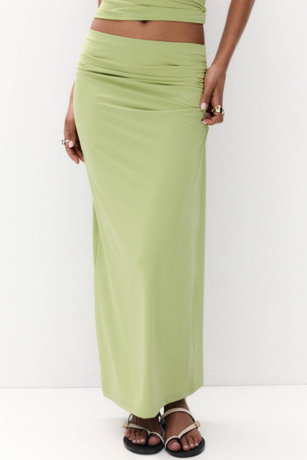 Büzgülü poliamid midi etek - 1