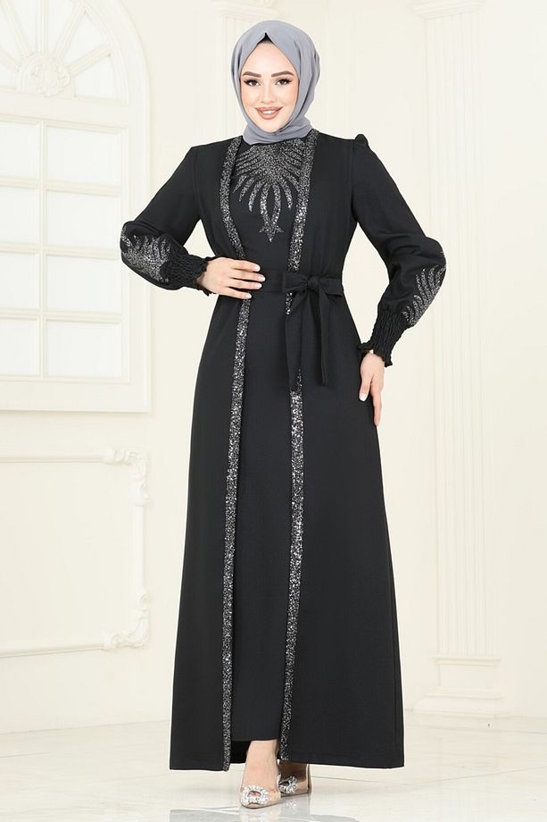 Yelekli Abiye Elbise Takım ASM2758 Siyah - 1