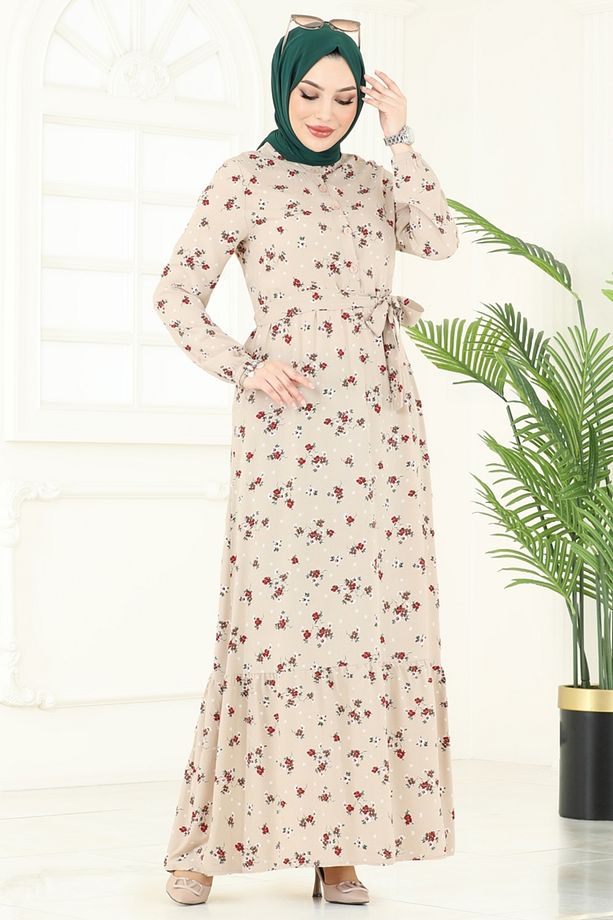 Çiçek Desenli Viskon Elbise 4065ZNN863 Vizyon - 2