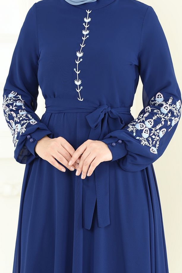 Nakış İşlemeli Şifon Elbise 8022AB368 Laci - 4