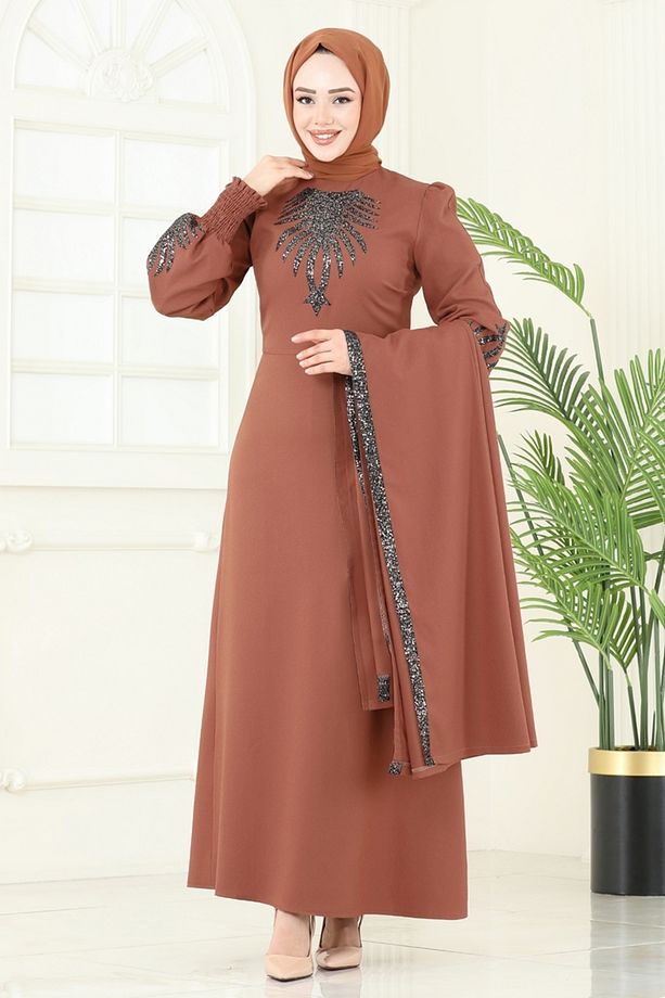 Yelekli Abiye Elbise Takım ASM2758 Taba - 1