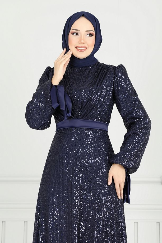 Göğsü Drapeli Tesettür Abiye 5690EDF311 Laci - 3
