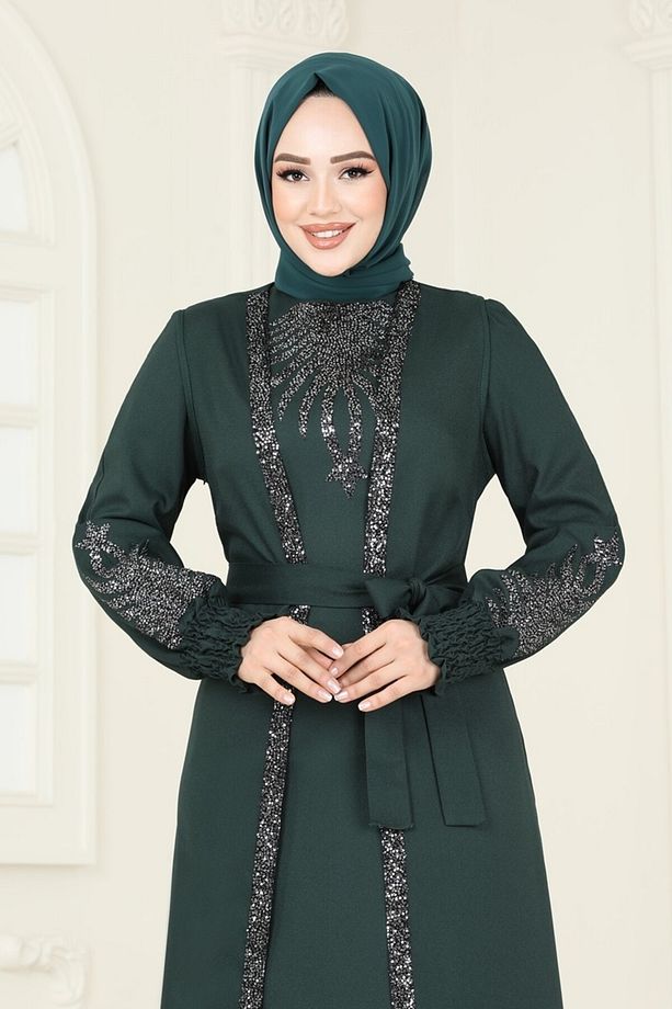 Yelekli Abiye Elbise Takım ASM2758 Zümrüt - 4