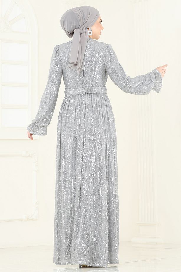 Pul Payet İşlemeli Abiye 5680EDF311 Gümüş - 4