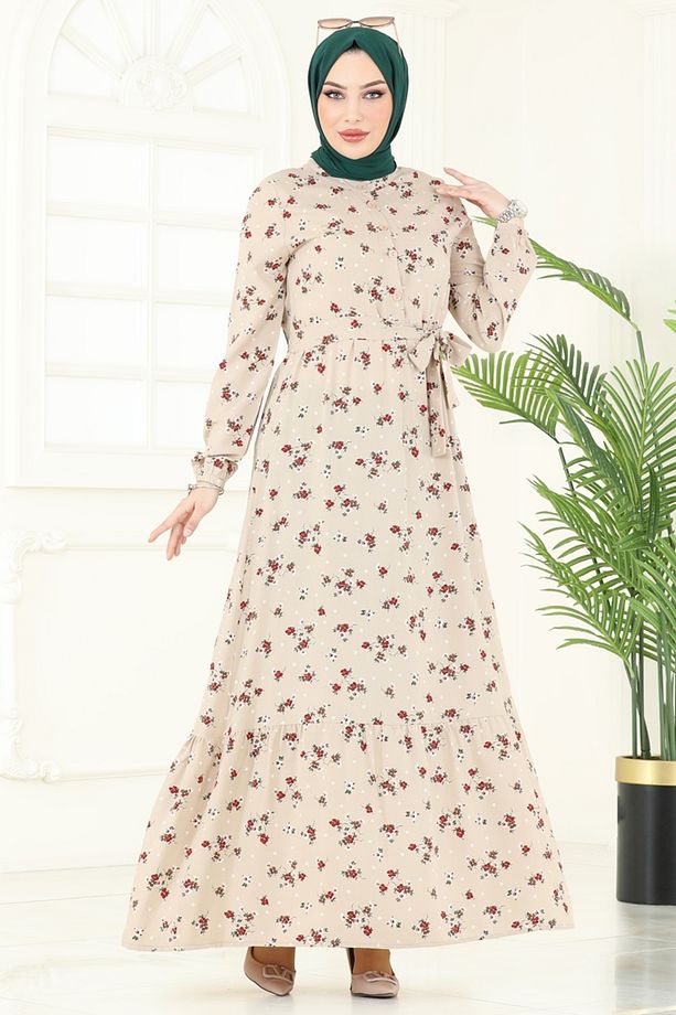 Çiçek Desenli Viskon Elbise 4065ZNN863 Vizyon - 1