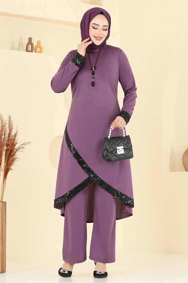 Kolyeli Pul Payet Takım 4559ASMK1074 Lila - 5