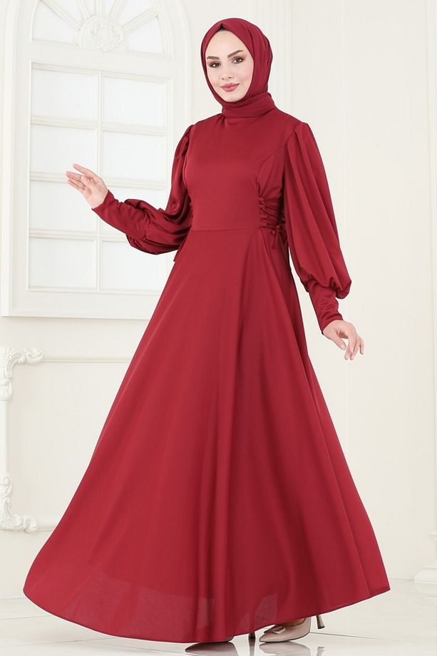 Yandan Bağcıklı Scuba Elbise 4608ALG474 Açık Bordo - 2