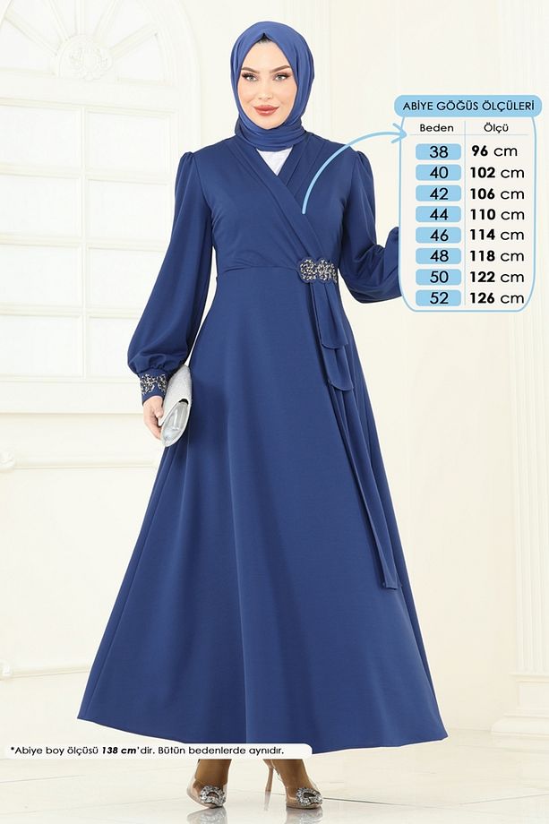 Taş Detay Abiye Elbise ASM2804 İndigo - 6