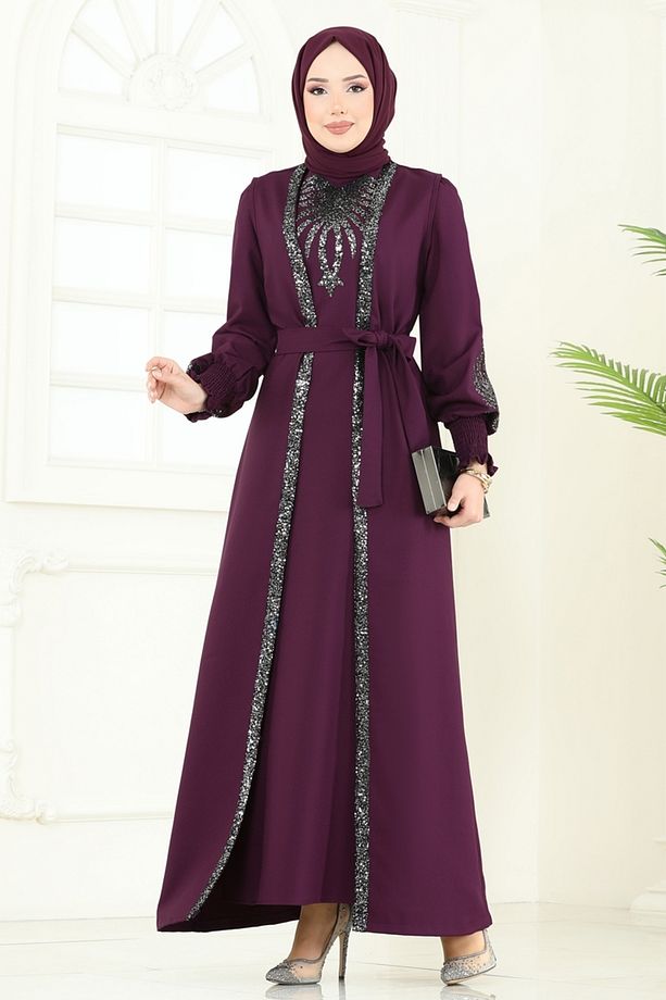 Yelekli Abiye Elbise Takım ASM2758 Mürdüm - 5