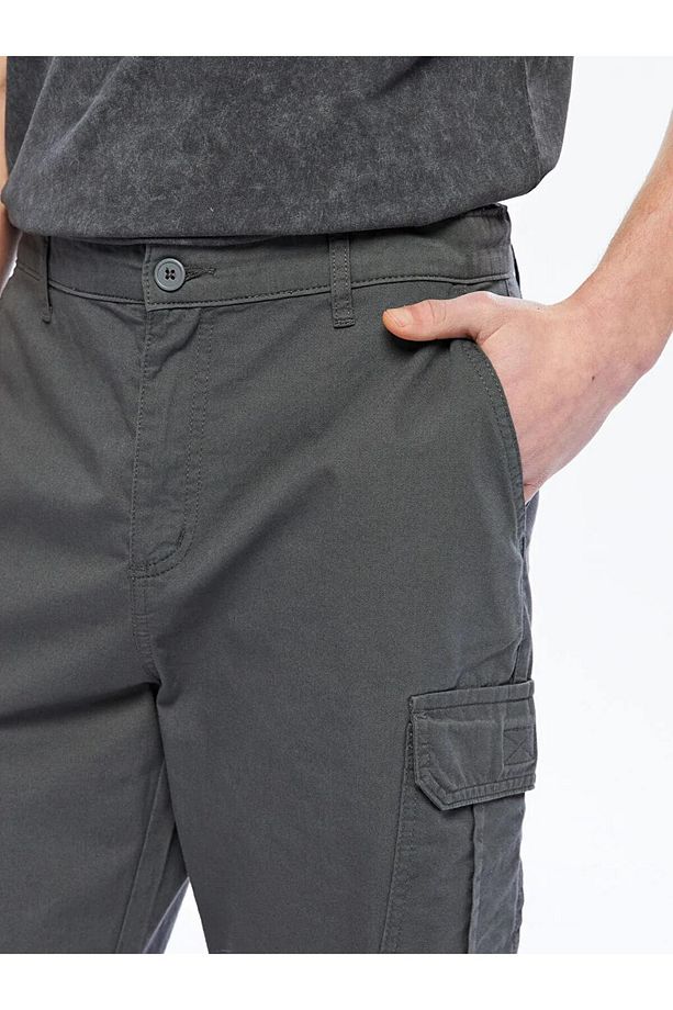 XSIDE Antrasit Standart Kalıp Gabardin Erkek Kargo Şort - 3