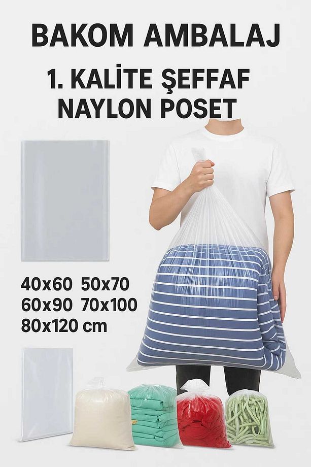 10 Adet 70x100 Naylon Poşet Elbise, Yorgan, Yastık, Çeyiz ve Eşya Saklama Poşeti - 2