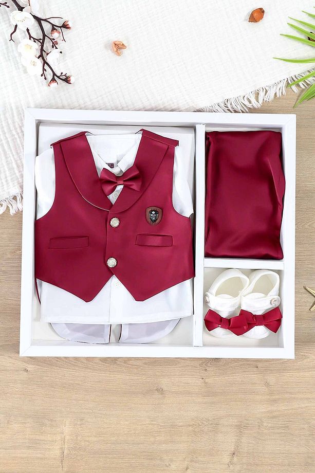 Erkek Bebek Yelekli Papyonlu Mevlit Takımı Lüks Özel Gün ve Mevlütlük Süslü Set 0 - 4 AY STL7002 - 4
