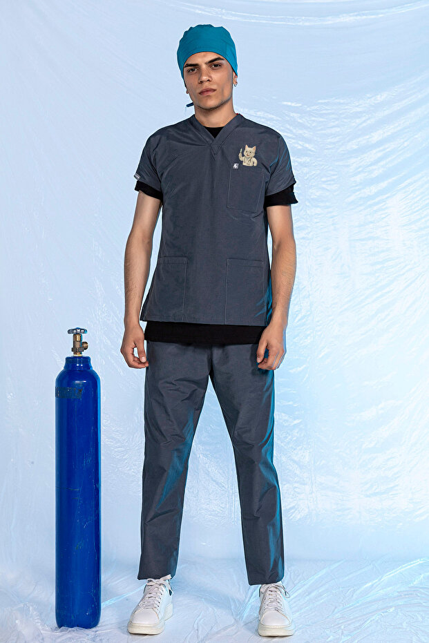 Smoked Special Veterinary Jersey Lint-Free Liquid Repellent Printed Scrubs Suit Unisex