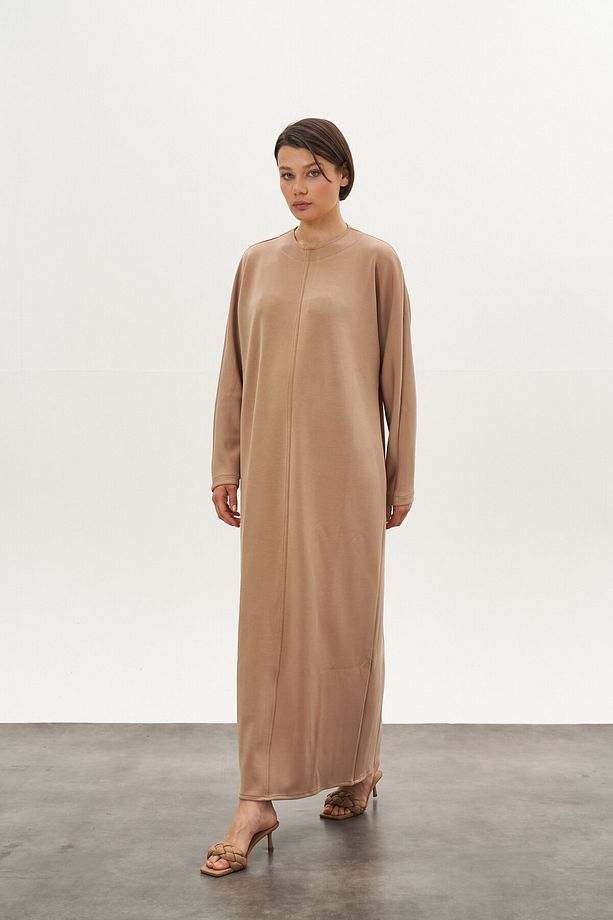 Önü Dikişli Modal Elbise Camel - 2