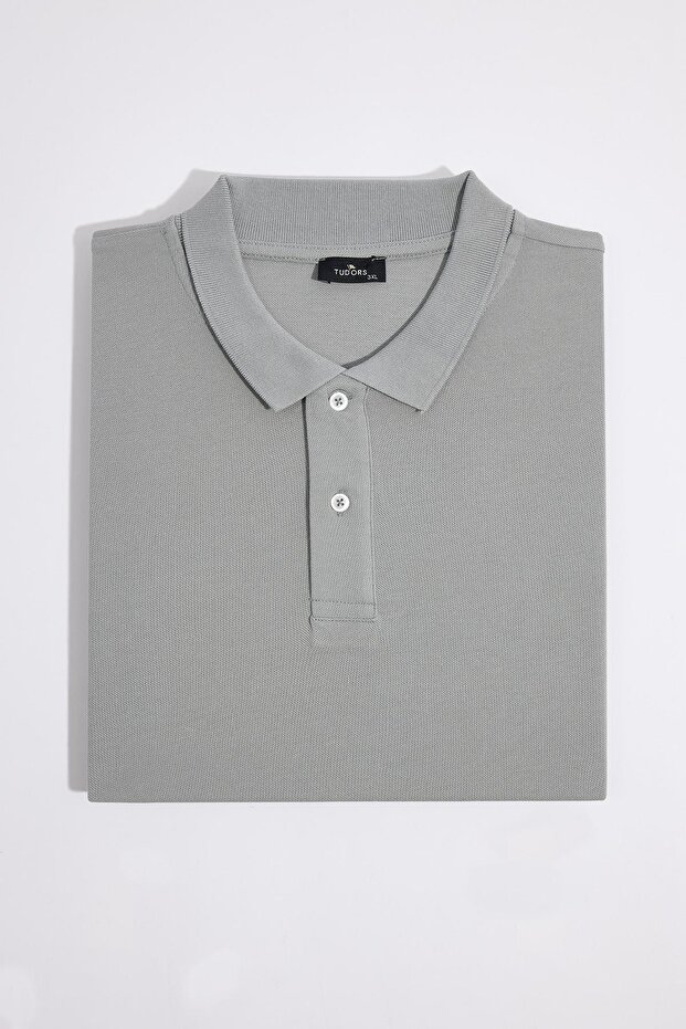 Men's Big Size 100% Cotton Plain Pique Short Sleeve Gray Polo Collar T-Shirt