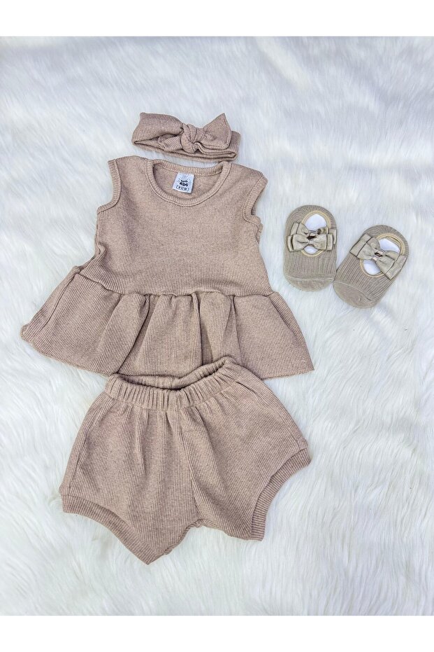 Milk Coffee Ribana Babet Bow Socks and Bandana Set