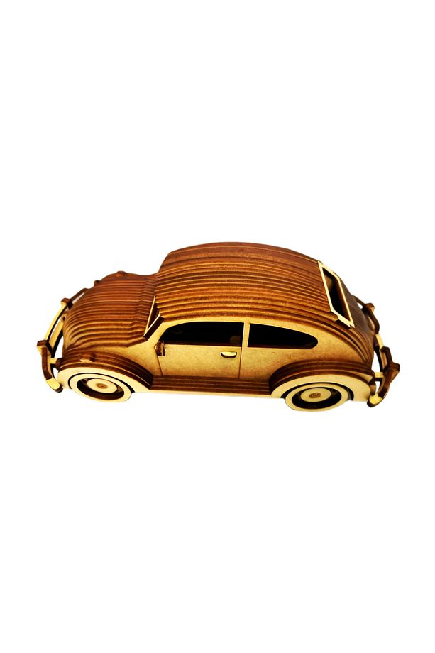 Ahşap Retro Araba Maketi - Ahşap Maket 3D Model - 35x12x22cm - 4