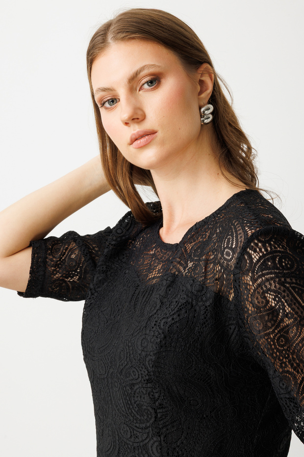 Güpürlü Astarlı Elbise - 4