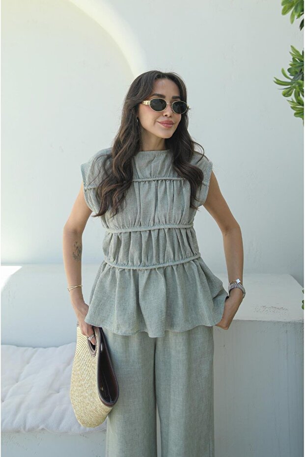 مجموعة سراويل بلوزة ذات طبقة خضراء - 3