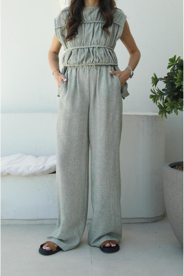 مجموعة سراويل بلوزة ذات طبقة خضراء - 6