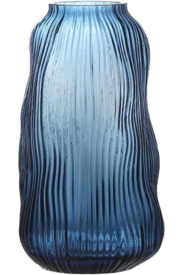 Blue Ribbed Glass Vase (Small)