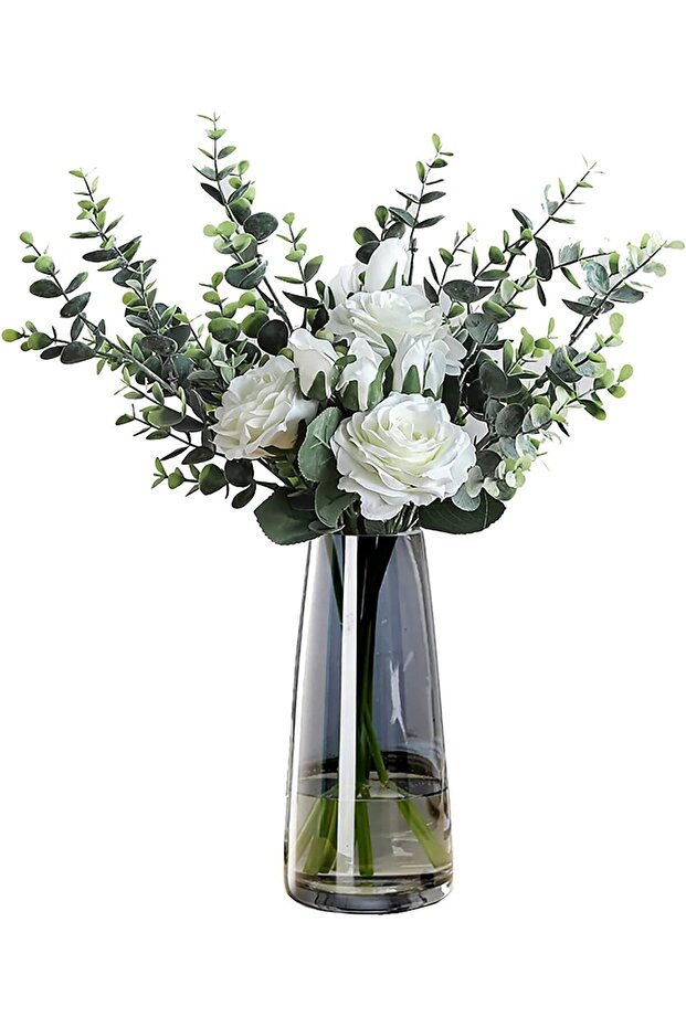 Flower Glass Vase, Handmade Modern 8.7in (Crystal Grey)