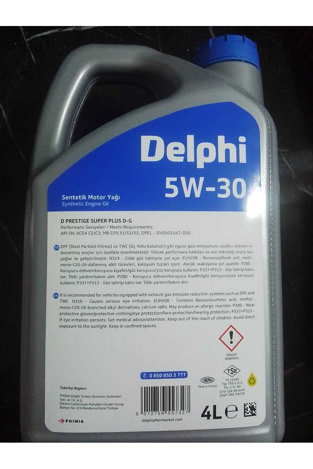Delphi 5W30 Motor Yağı API SN ACEA C2 C3 Onaylı Motor Yağı 4 Litre - 2