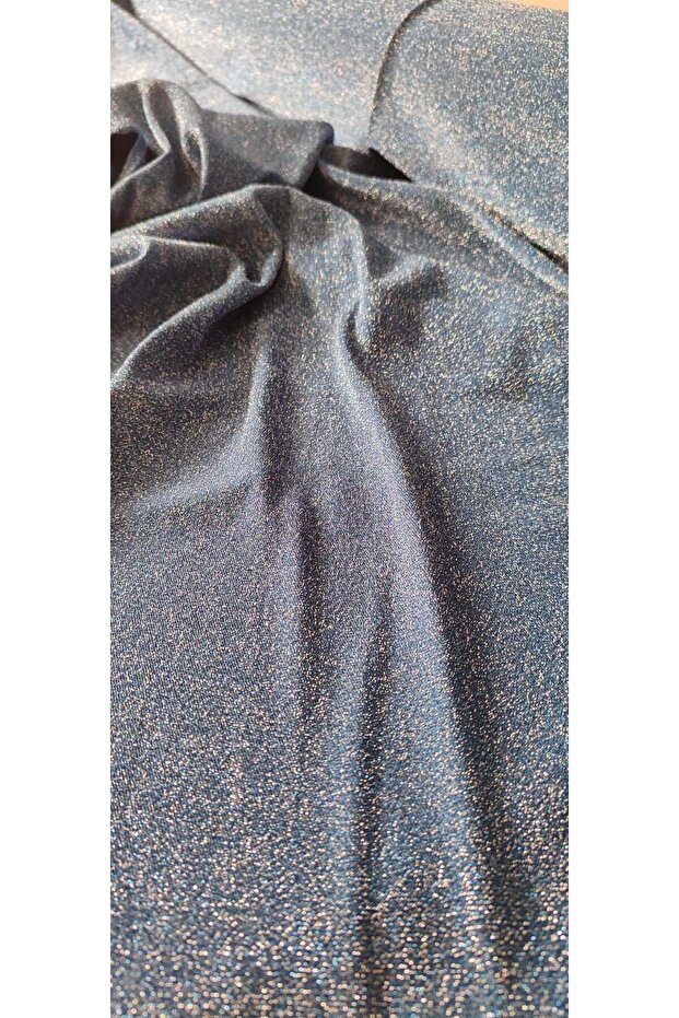 Likralı Simli Örme Kumaş İndigo - 1