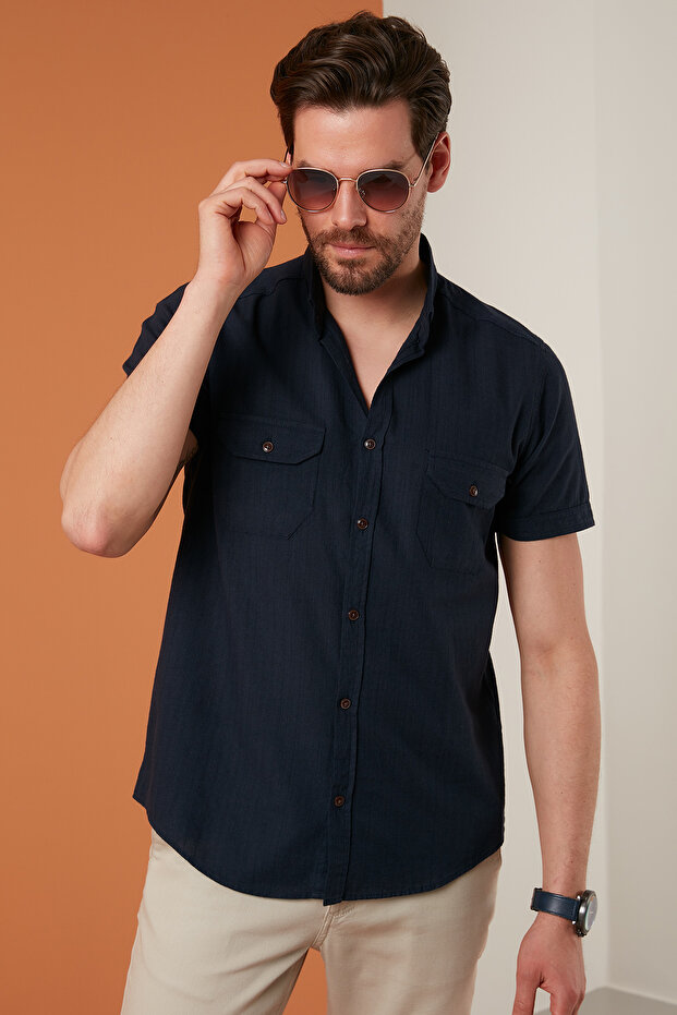 Buttoned Collar 100% Cotton Slim Fit Pocket Shirt Men's Shirt Cf21s111153