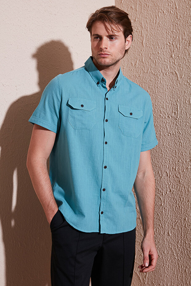 Buttoned Collar 100% Cotton Slim Fit Pocket Shirt Men's Shirt Cf21s111153