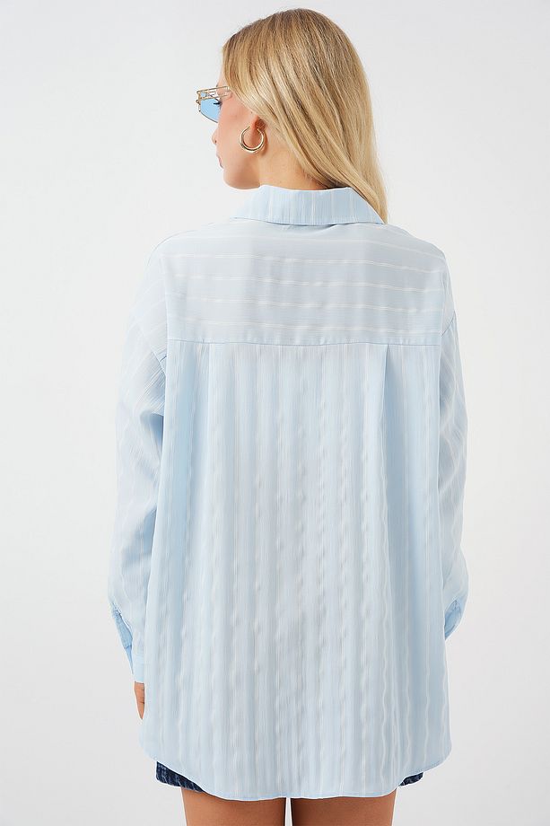 3900 Oversize Uzun Basic Gömlek - C.Mavi - 6