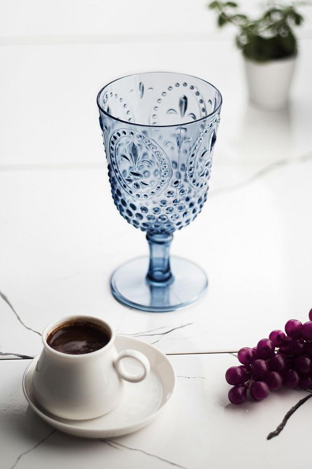 Akrilik Lacivert Tekli Kadeh & Su Meşrubat Kahve Yanı Bardağı 450 ml ( Cam Değildir ) - 2
