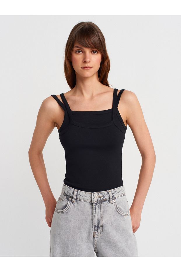 21105 Çift Askılı Atlet-Siyah - 1