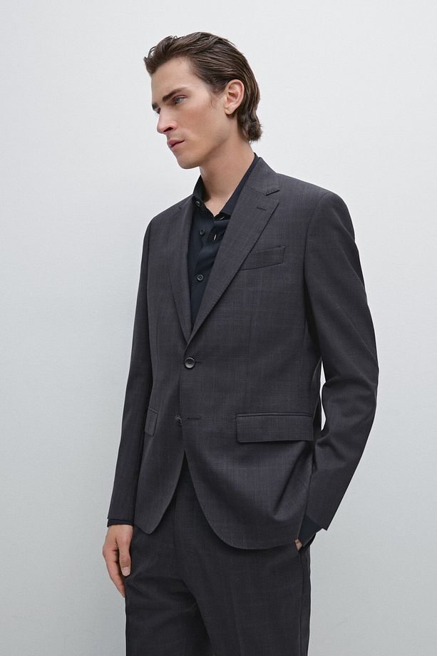 %100 yün kareli klasik blazer - 2
