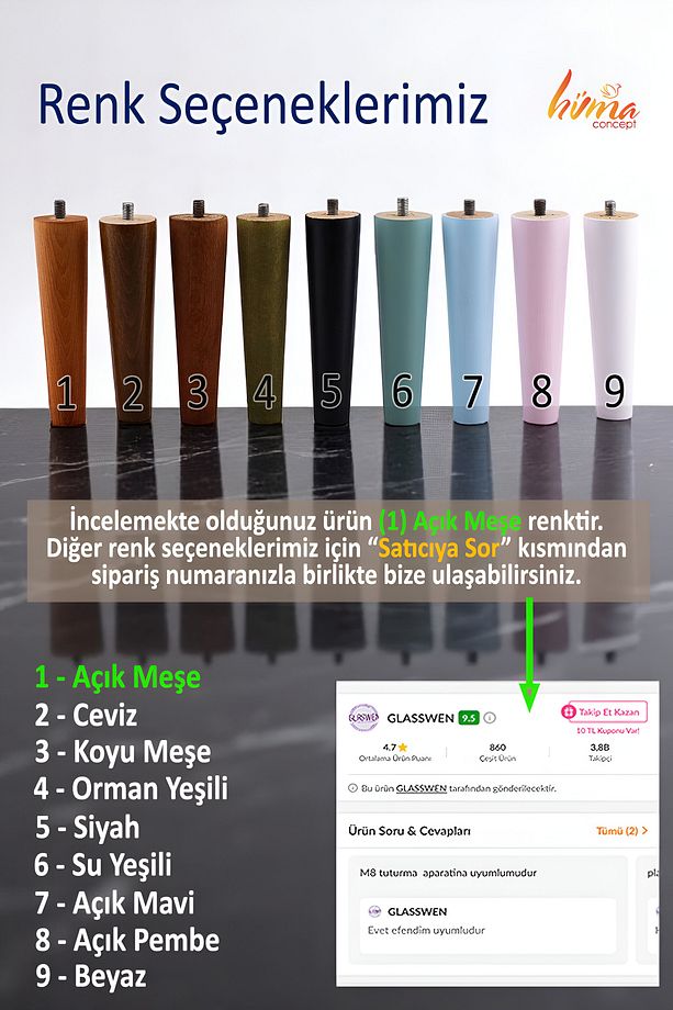 Ahşap Ayak 12 Cm 2'li Set Açık Meşe M8 Civatalı Bağlantı Aparatlı Dolap Mobilya Koltuk Kanepe Destek - 3