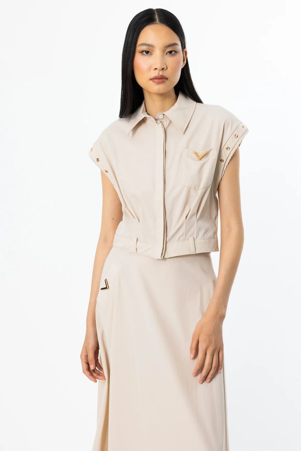Ten Eyelet Detailed Crop Shirt Be-56401