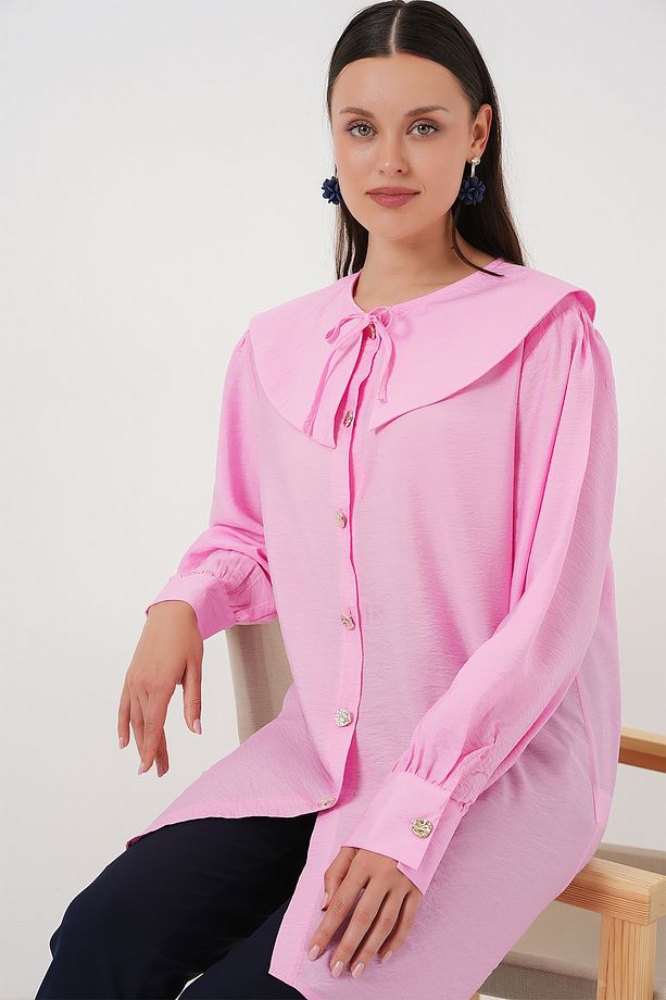 Kadın Bebe Yaka Uzun Tunik 5967 - Pembe - 3