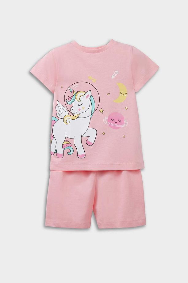 Kız Bebek Pijama Takımı Unicorn Baskılı Kısa Kollu Penye Üst Beli Lastikli Şort E1553A525HS - 1