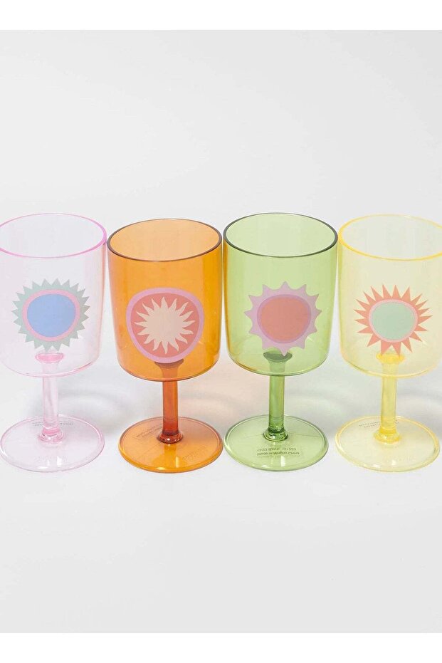 Set of 4 Poolside Plastic Wine Glass Rio Sun Multicolour | Reusable