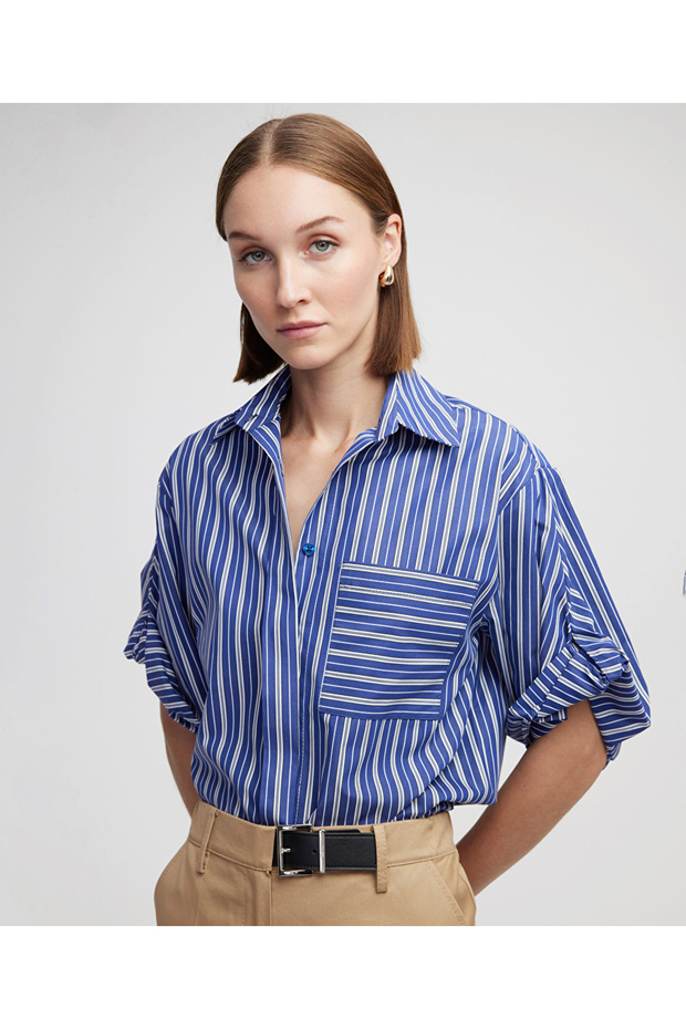 Çizgili poplin gömlek - 1