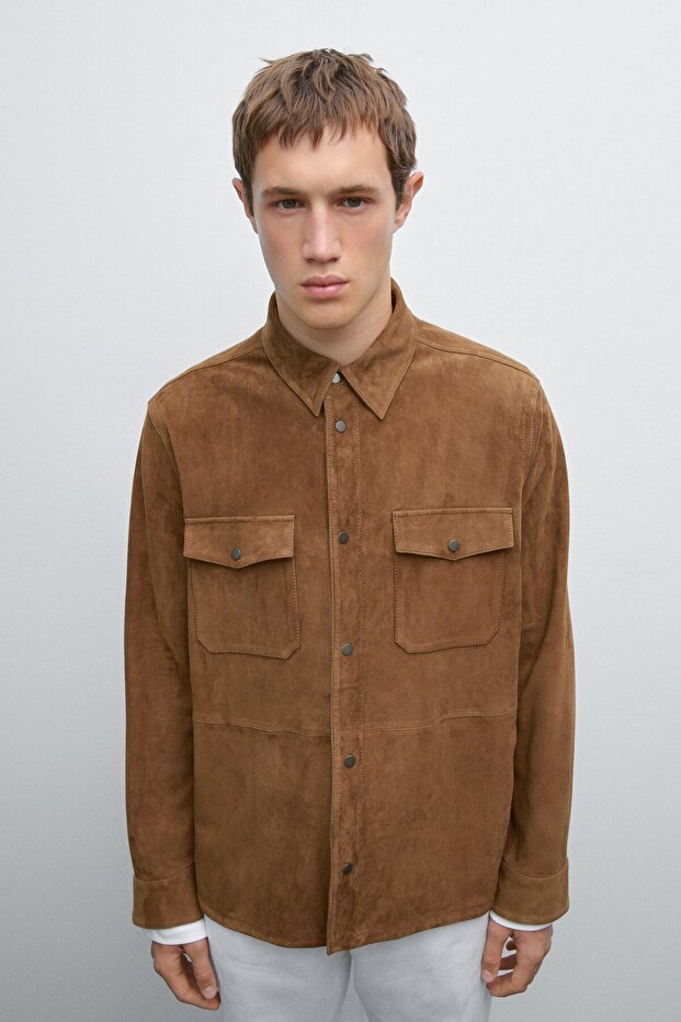 Hafif süet deri gömlek - 2