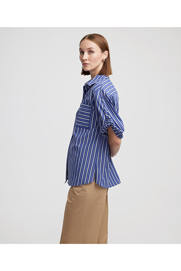 Çizgili poplin gömlek - 6