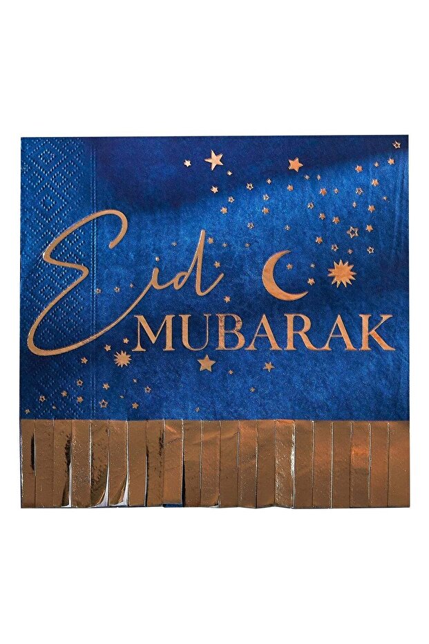Eid Mubarak Fringe Paper Napkins Navy & Gold - Elegant Napkins for Eid Parties and Gather