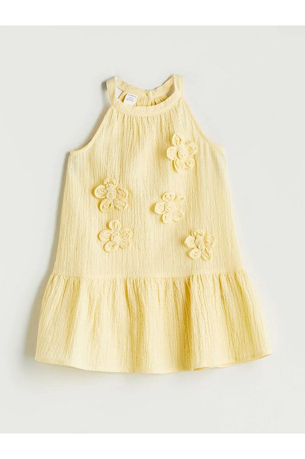 LCW Kids Sari Halter Yaka Kız Çocuk Krinkle Elbise - 1