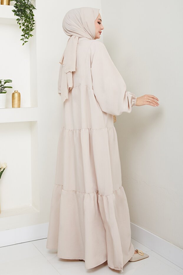 Modal Patlı Bej elbise - 5