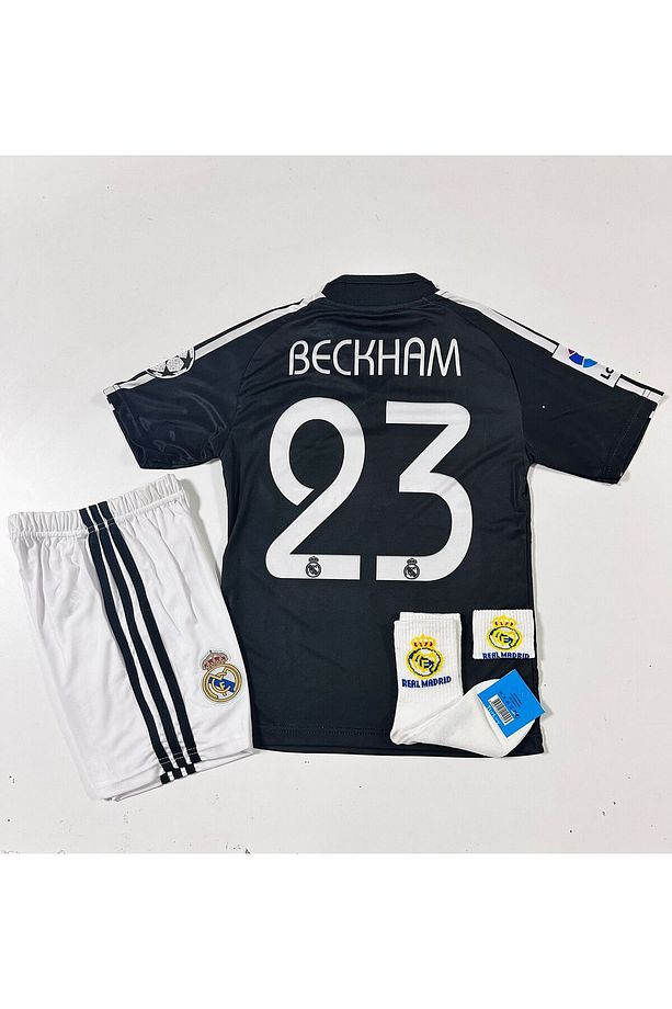 R.madridd 2004/05 Sezon D.a.v.i.d B.e.c.k.h.a.m Nostalji Çocuk Forması Armalı Set (Black) - 1