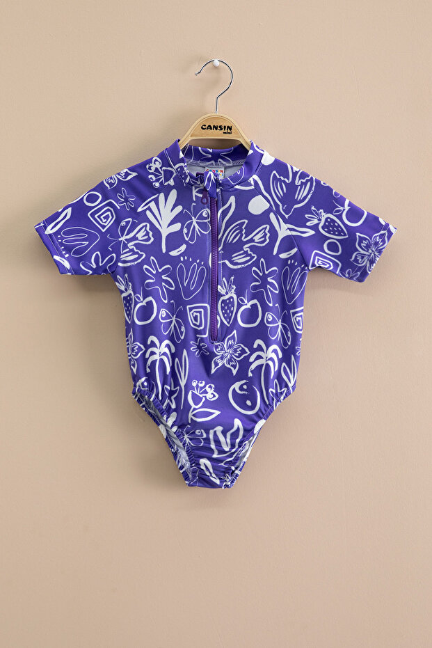 Girl's Purple Zippered Swimsuit Set 21126