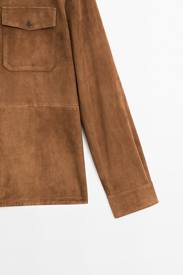 Hafif süet deri gömlek - 7